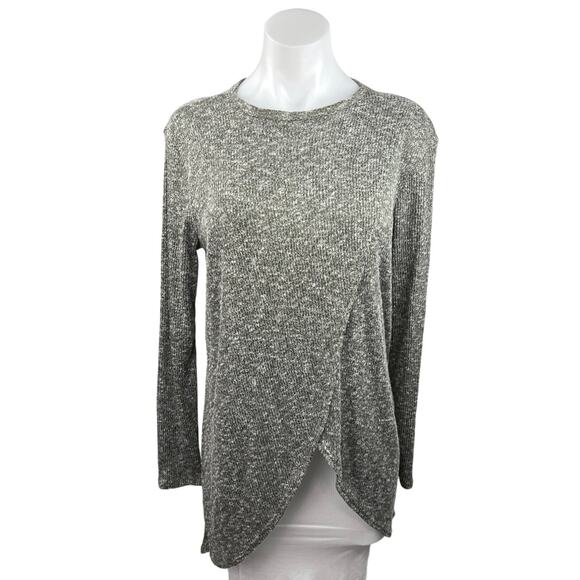 Caslon Gray Heathered Crew Neck Asymmetric Hem Slit Pullover Sweater Top Size S - Picture 1 of 4